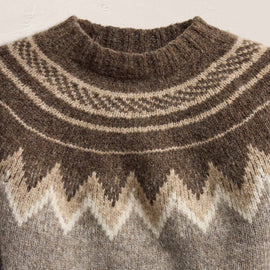 Fair Isle Crew Neck Sweater - Grey Brown Fair Isle
