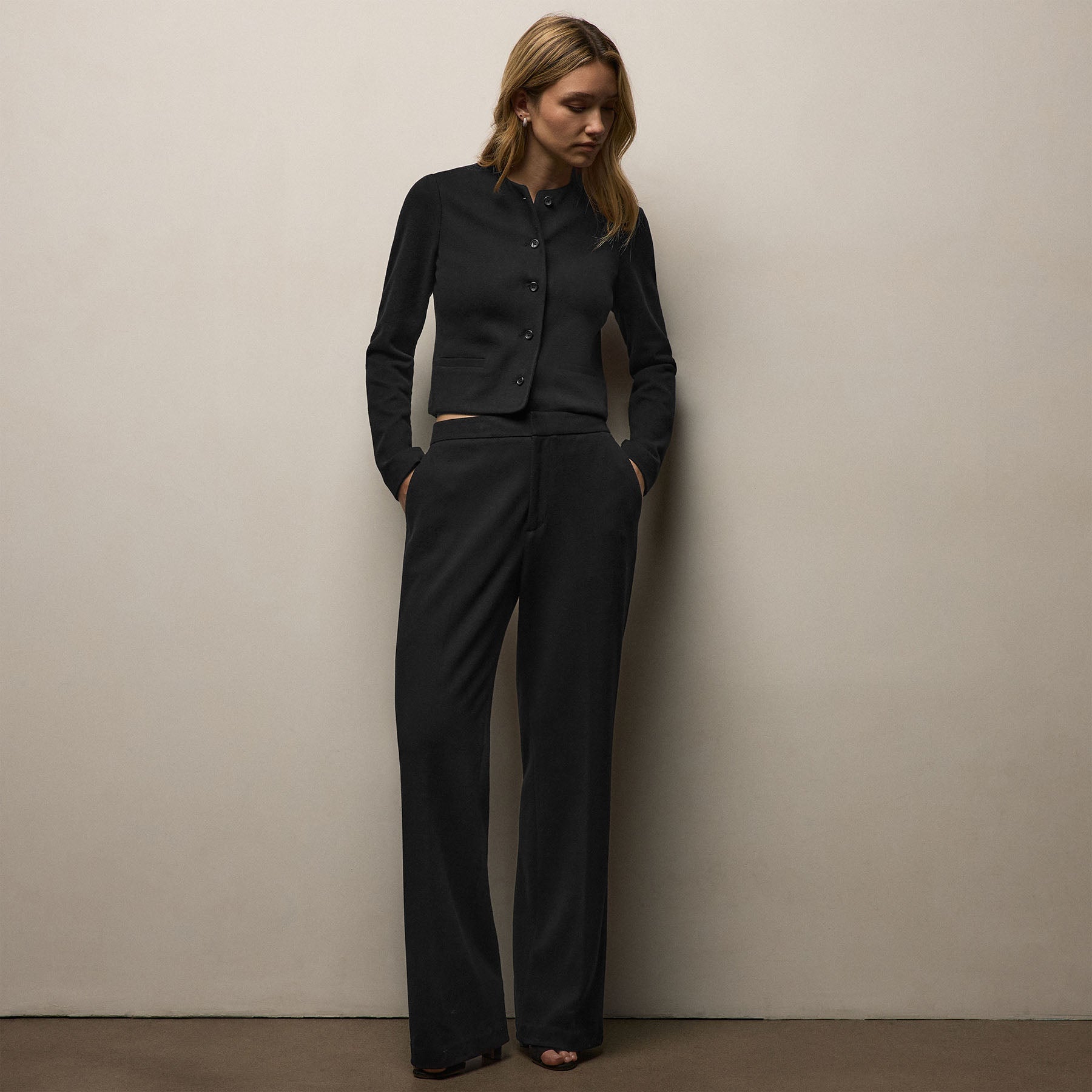 Brushed Cotton Blend Knit Trouser in Black | James Perse Los Angeles