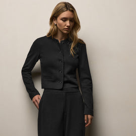 Brushed Cotton Blend Knit Jacket in Black | James Perse Los Angeles