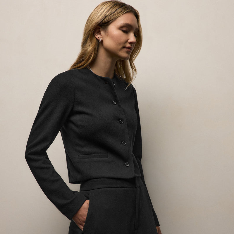 Brushed Cotton Blend Knit Jacket in Black | James Perse Los Angeles
