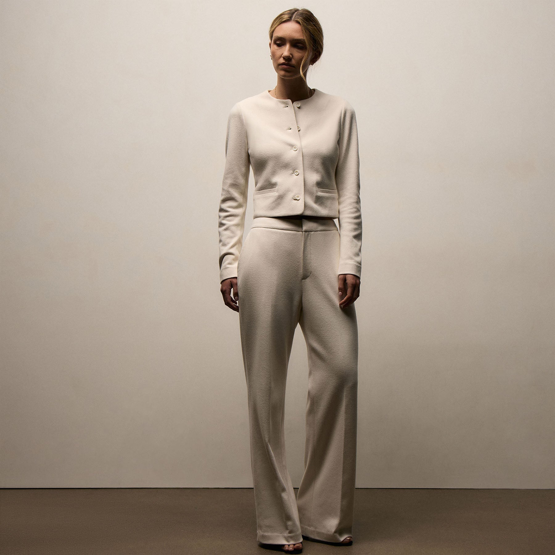 Brushed Cotton Knit Jacket - Ivory | James Perse Los Angeles