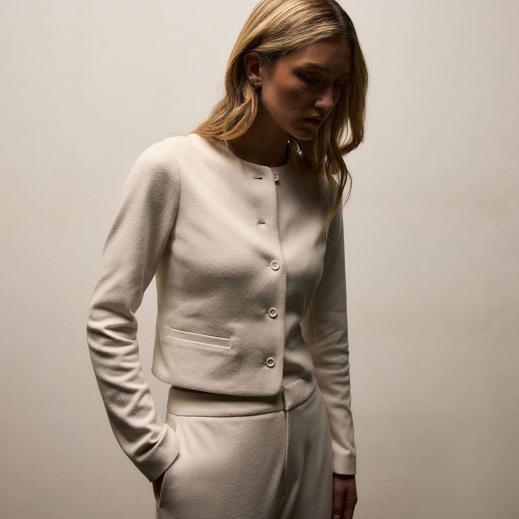 Brushed Cotton Knit Jacket in Ivory | James Perse Los Angeles