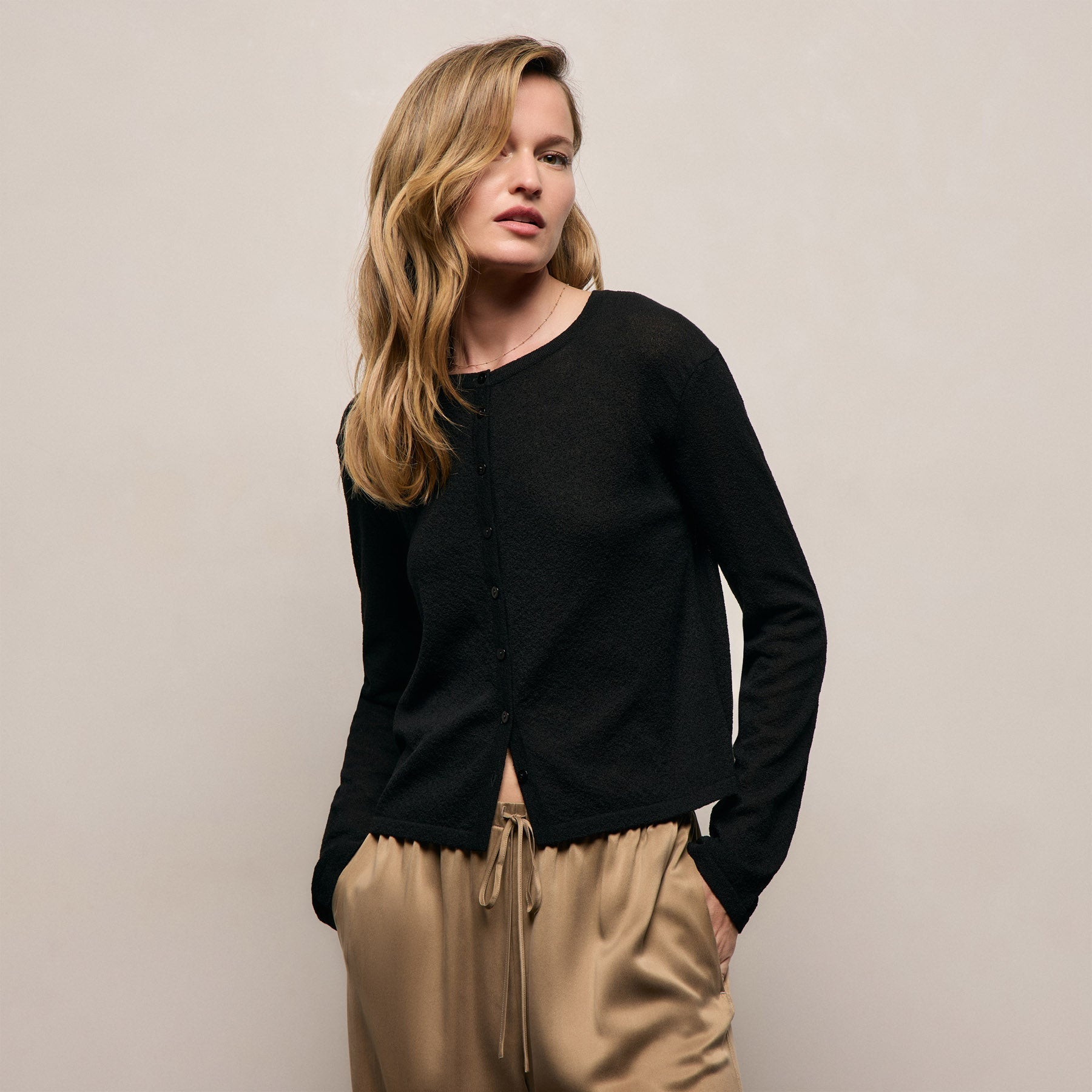 Fine Knit Cardigan in Black | James Perse Los Angeles