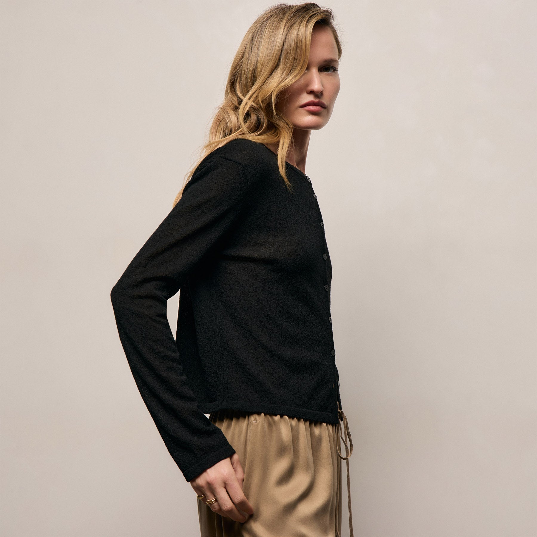 Fine Knit Cardigan in Black | James Perse Los Angeles