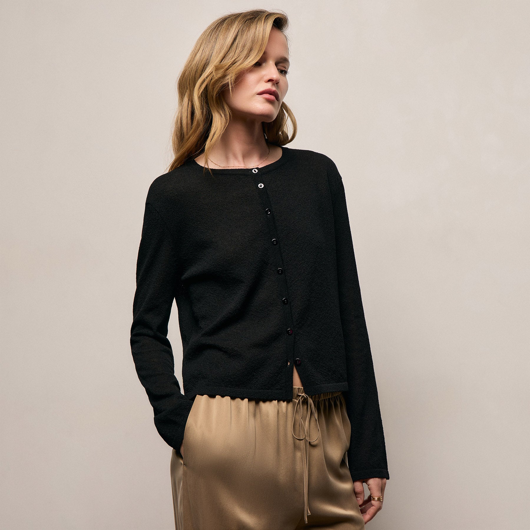 Fine Knit Cardigan in Black | James Perse Los Angeles