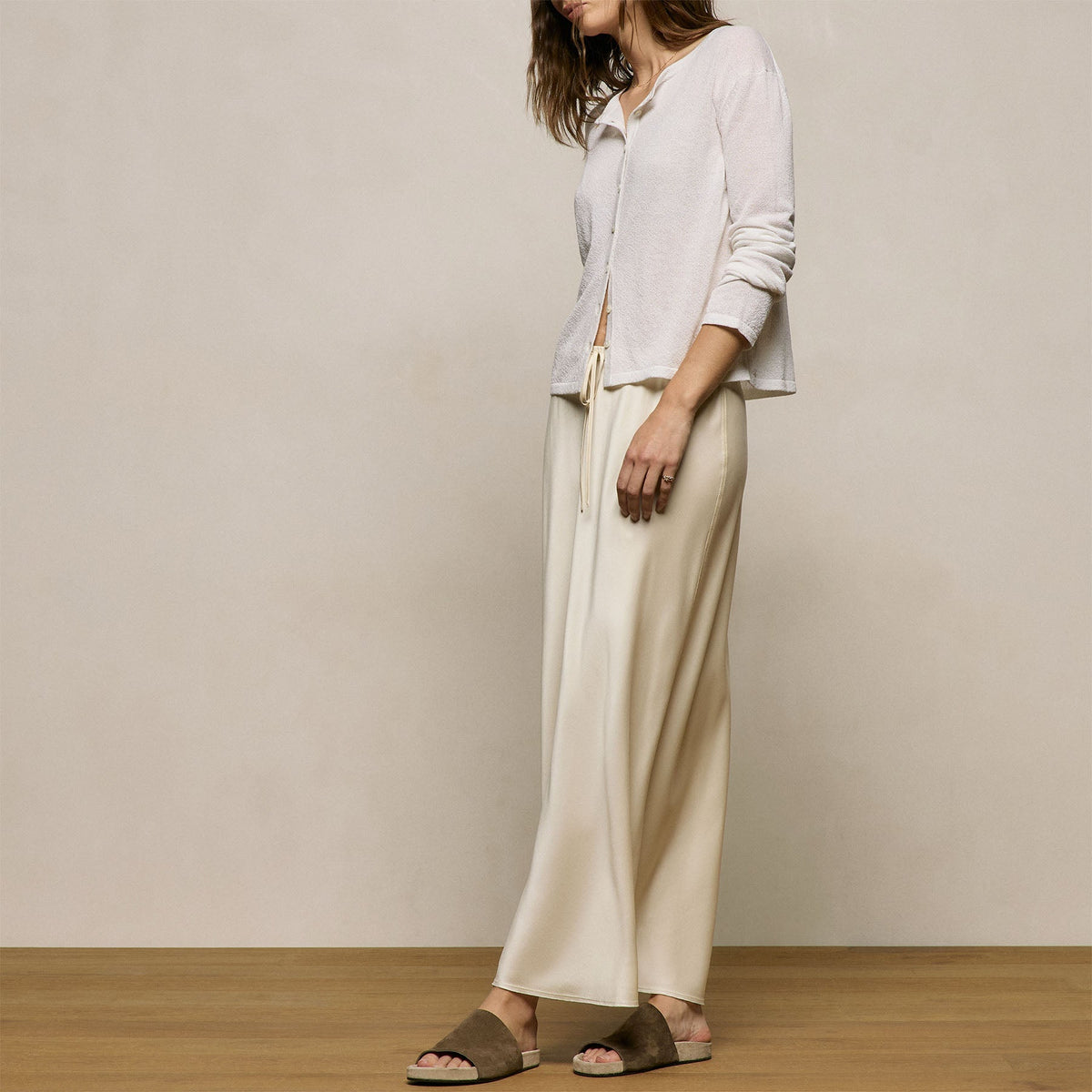 Silk Charmeuse Drawstring Skirt in Ivory | James Perse Los Angeles