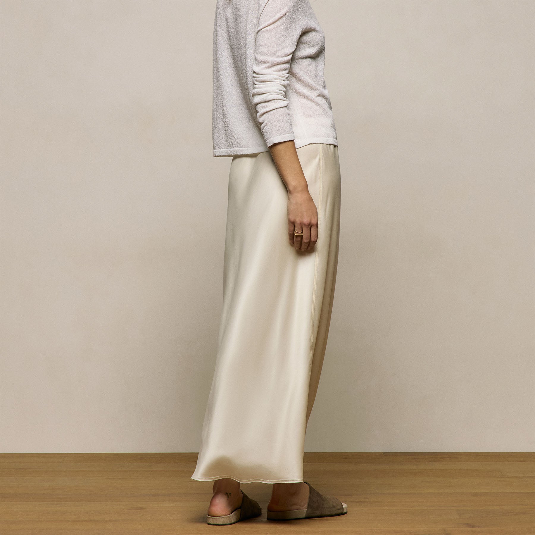 Silk Charmeuse Drawstring Skirt in Ivory | James Perse Los Angeles
