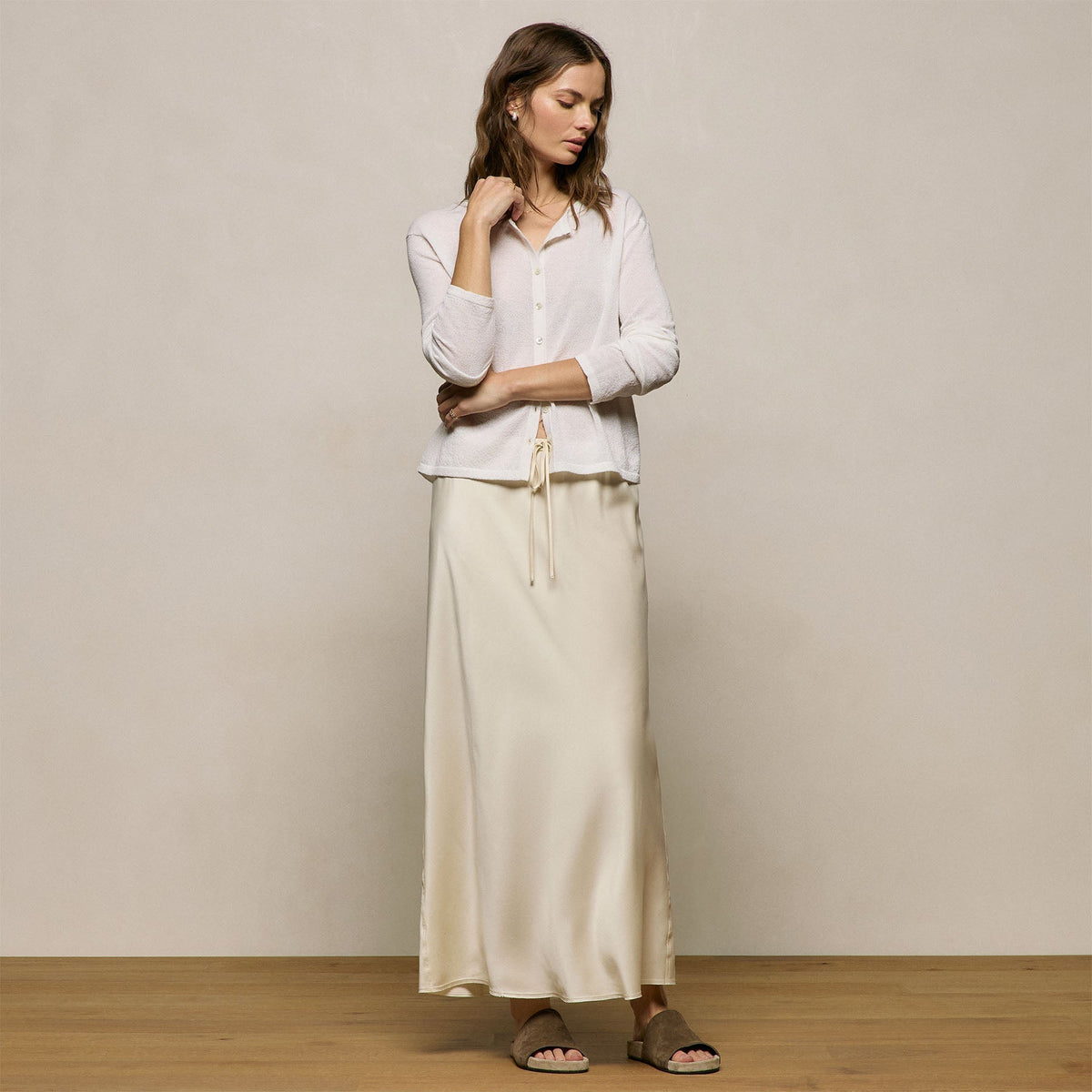 Silk Charmeuse Drawstring Skirt in Ivory | James Perse Los Angeles