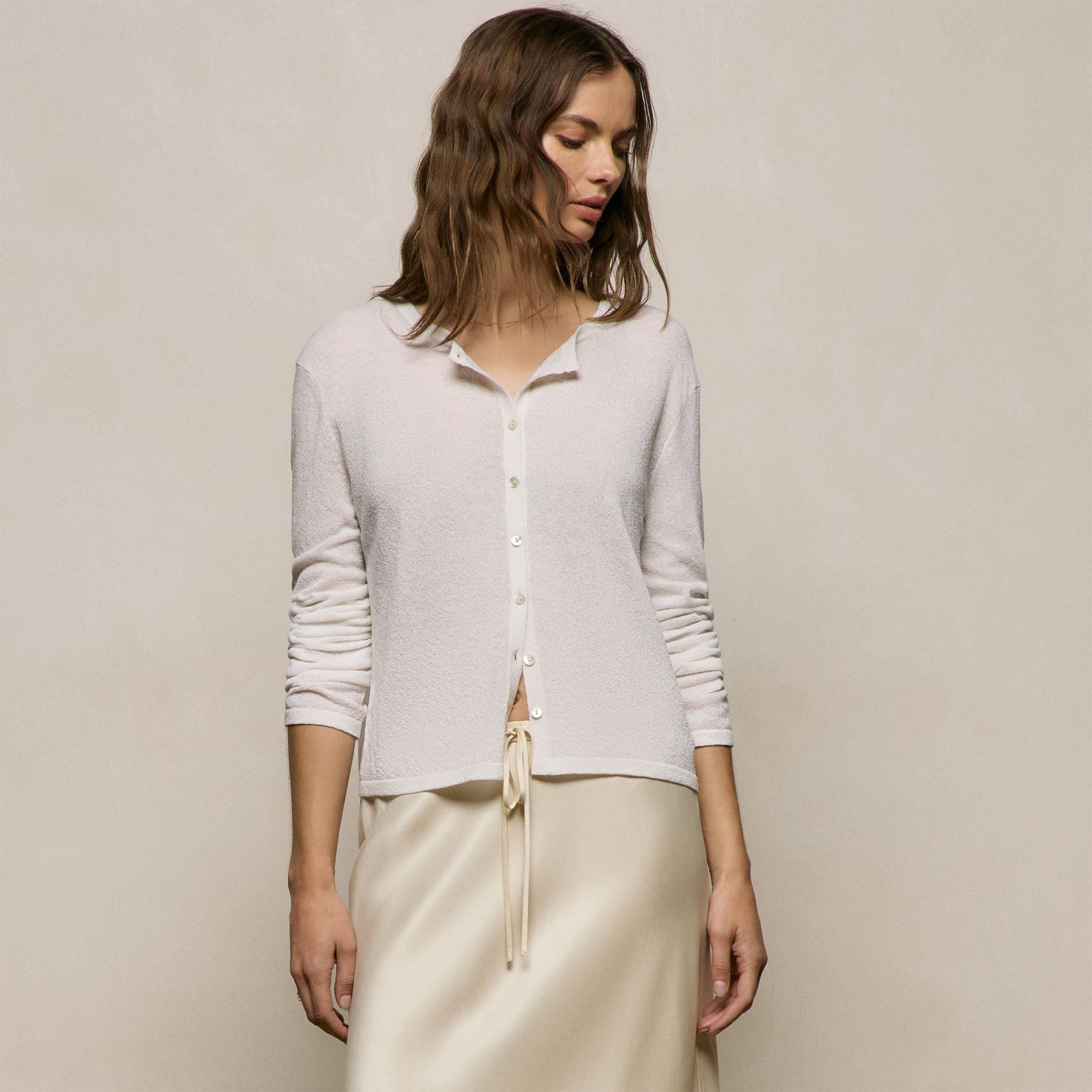 Fine Knit Cardigan in White | James Perse Los Angeles