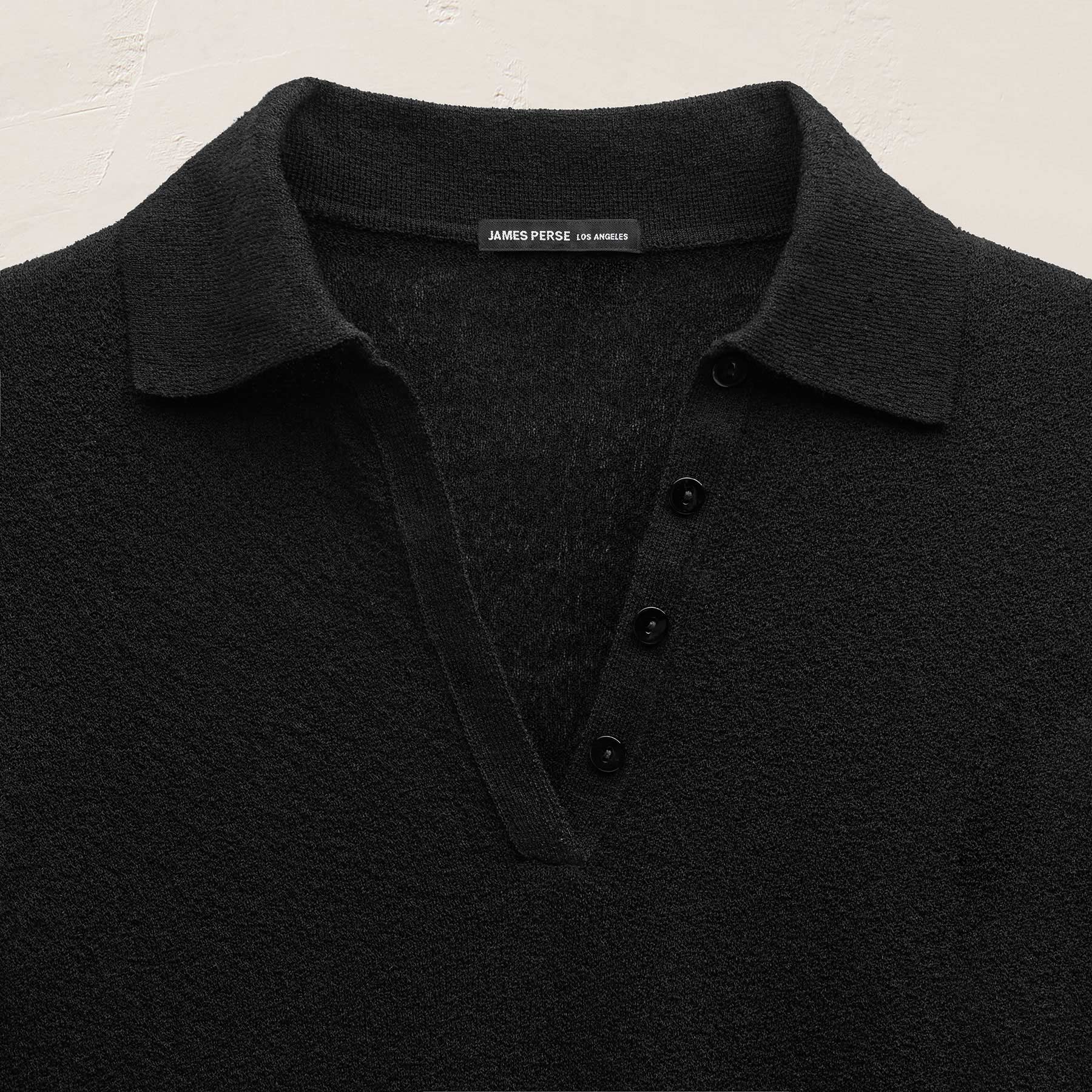 Fine Knit Short Sleeve Polo in Black | James Perse Los Angeles