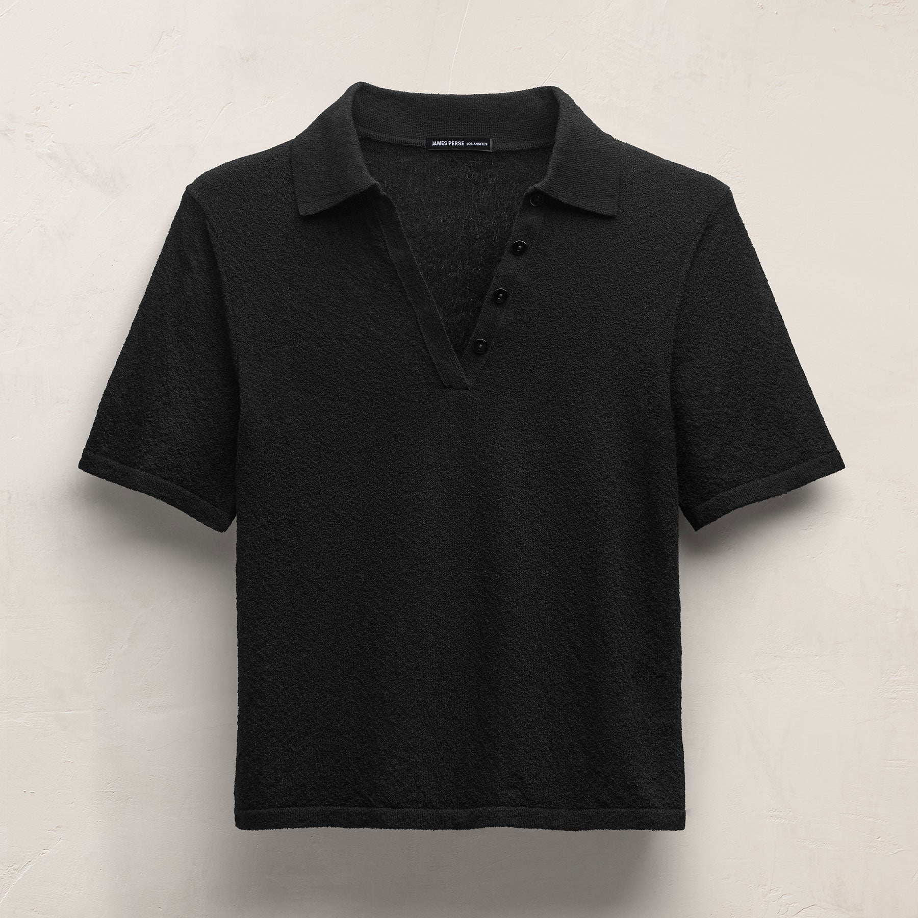 Fine Knit Short Sleeve Polo in Black | James Perse Los Angeles