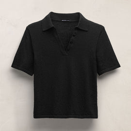 Fine Knit Short Sleeve Polo in Black | James Perse Los Angeles