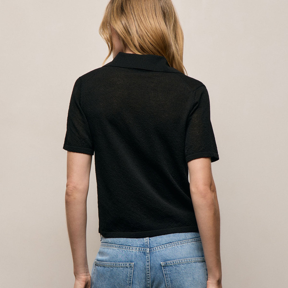 Fine Knit Short Sleeve Polo in Black | James Perse Los Angeles