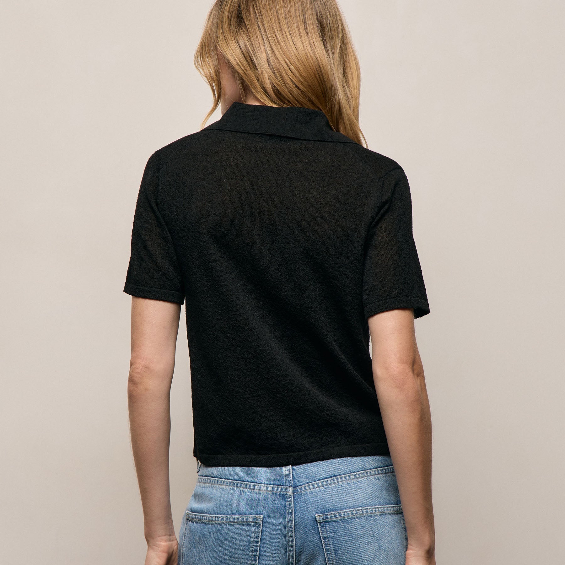 Fine Knit Short Sleeve Polo in Black | James Perse Los Angeles