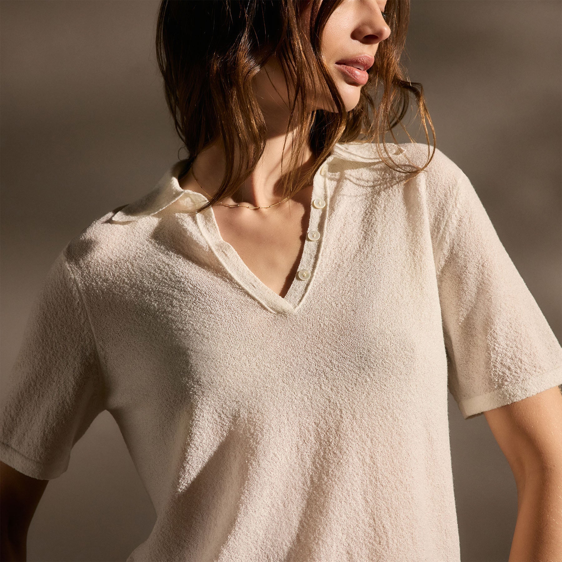 Fine Knit Short Sleeve Polo - White