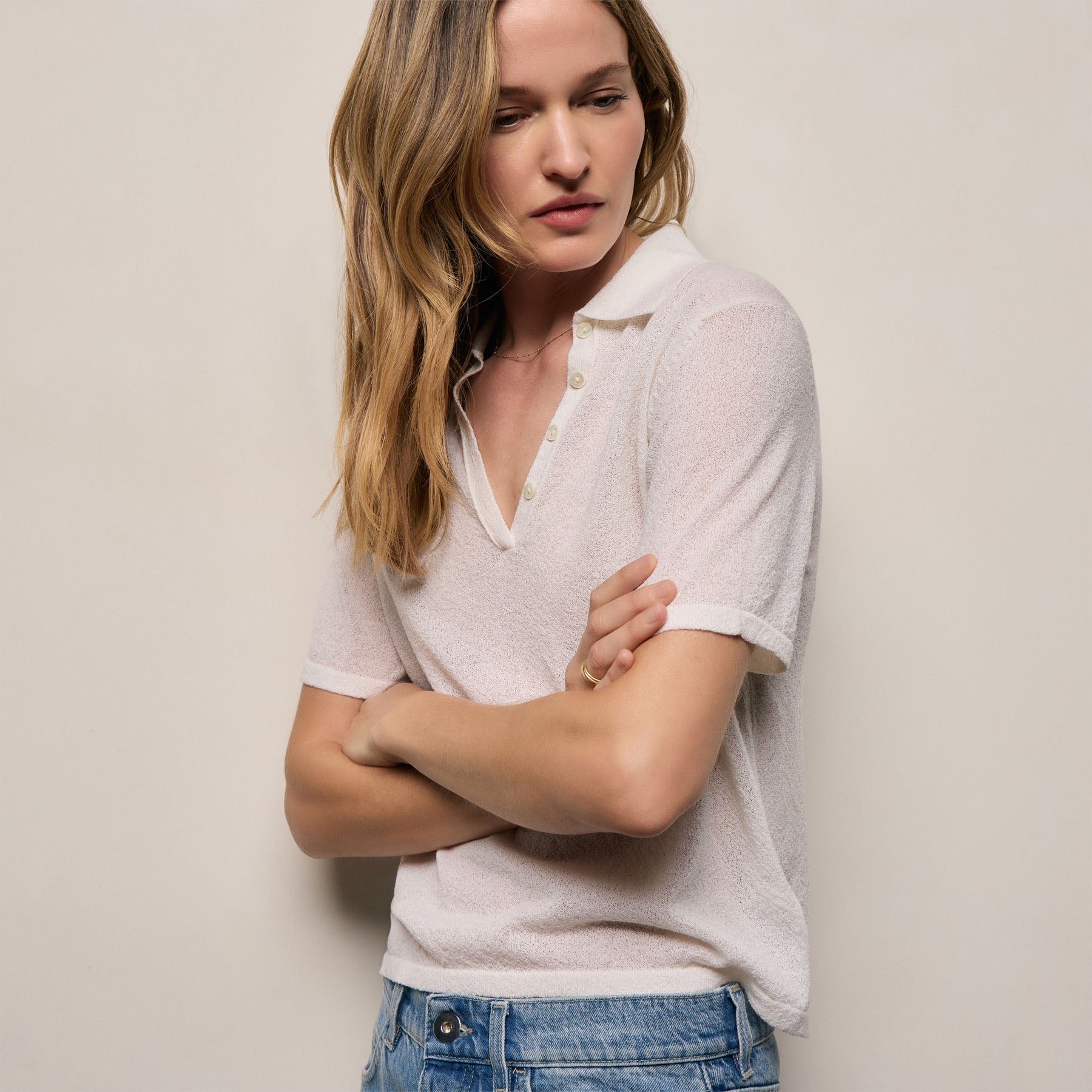 Fine Knit Short Sleeve Polo in White | James Perse Los Angeles