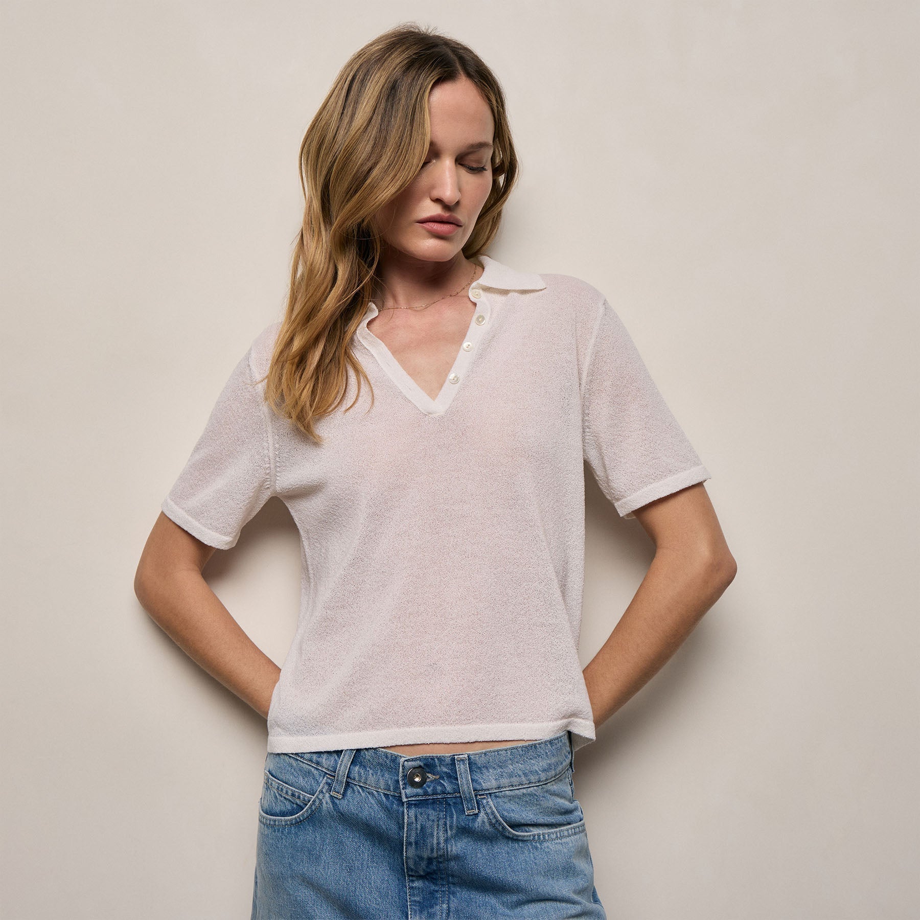Fine Knit Short Sleeve Polo in White | James Perse Los Angeles