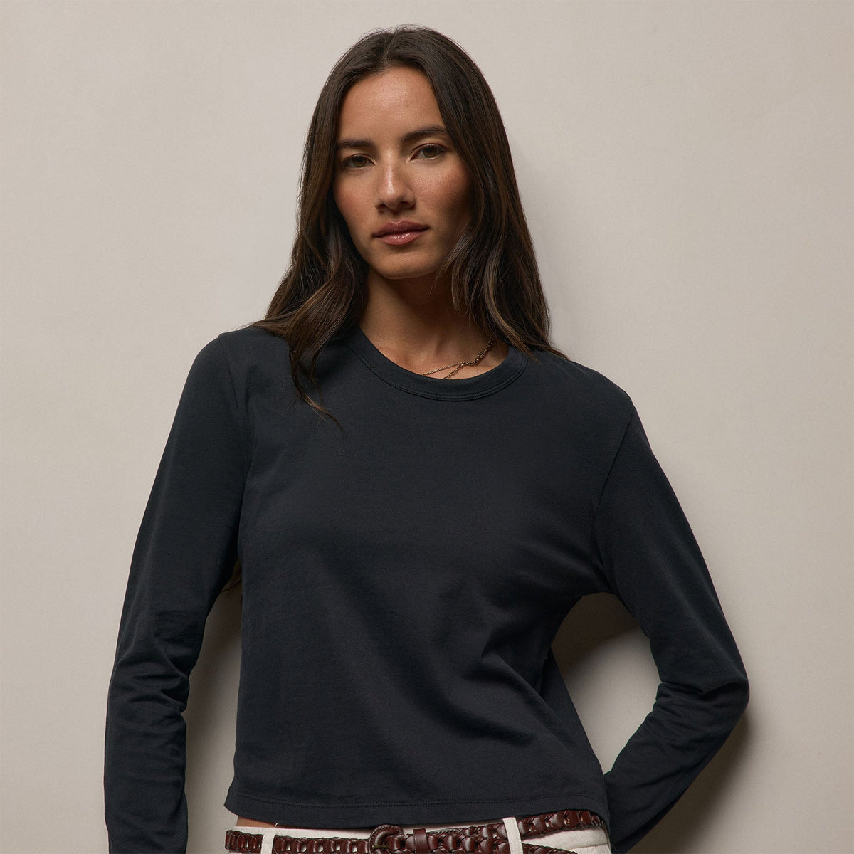 Brushed Elevated Jersey Long Sleeve Tee in Black | James Perse Los