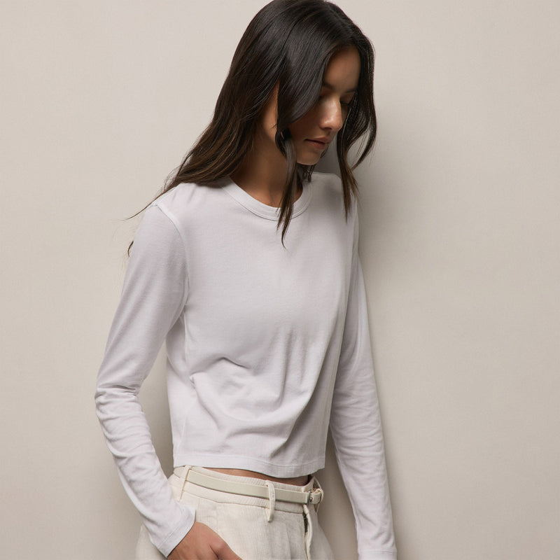 Brushed Elevated Jersey Long Sleeve Tee in White | James Perse Los Angeles