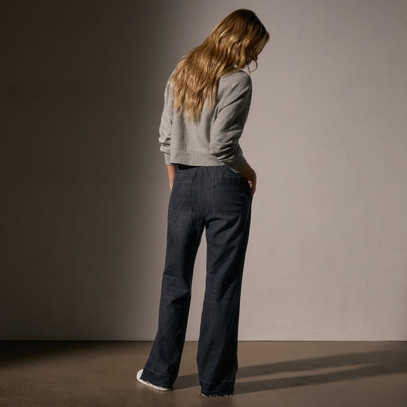 Wide Leg Pull On Denim Pant in Black Enzyme | James Perse Los Angeles