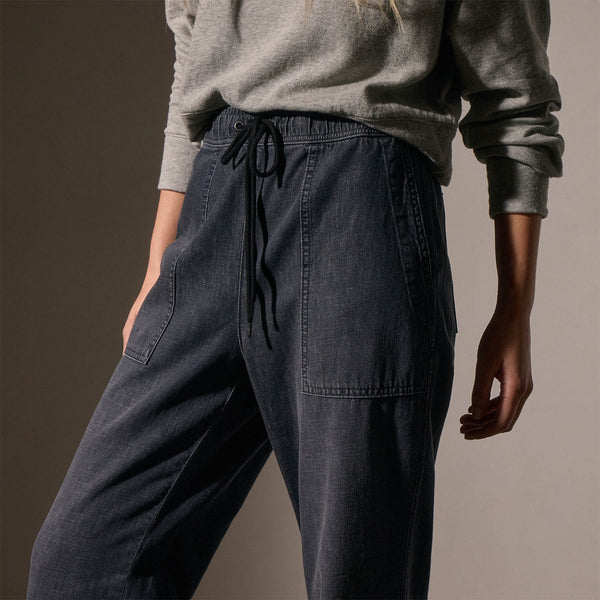 Wide Leg Pull On Denim Pant in Black Enzyme | James Perse Los Angeles