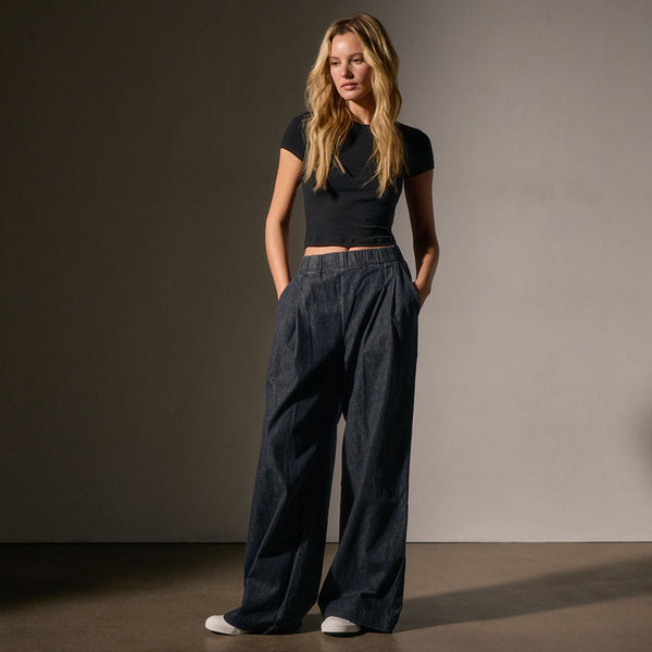 Pleated Denim Pant  in Black Enzyme Wash | James Perse Los Angeles