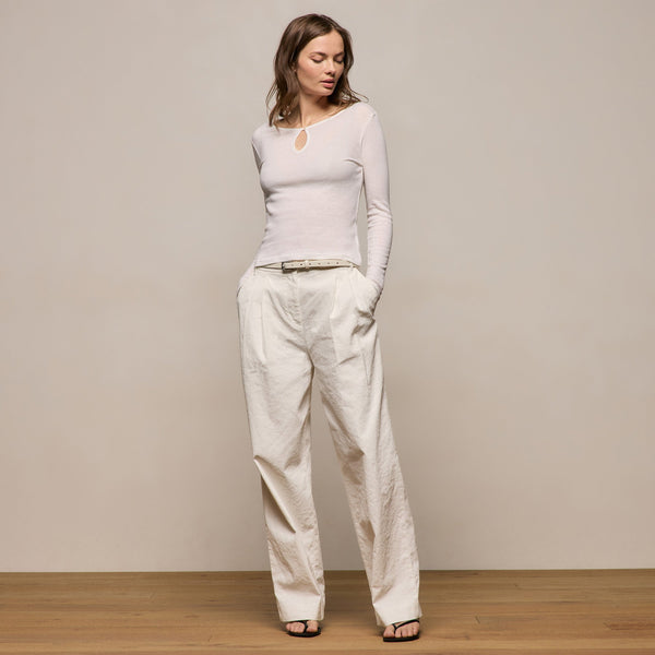Linen Cotton Pleated Trouser in Off White | James Perse Los Angeles