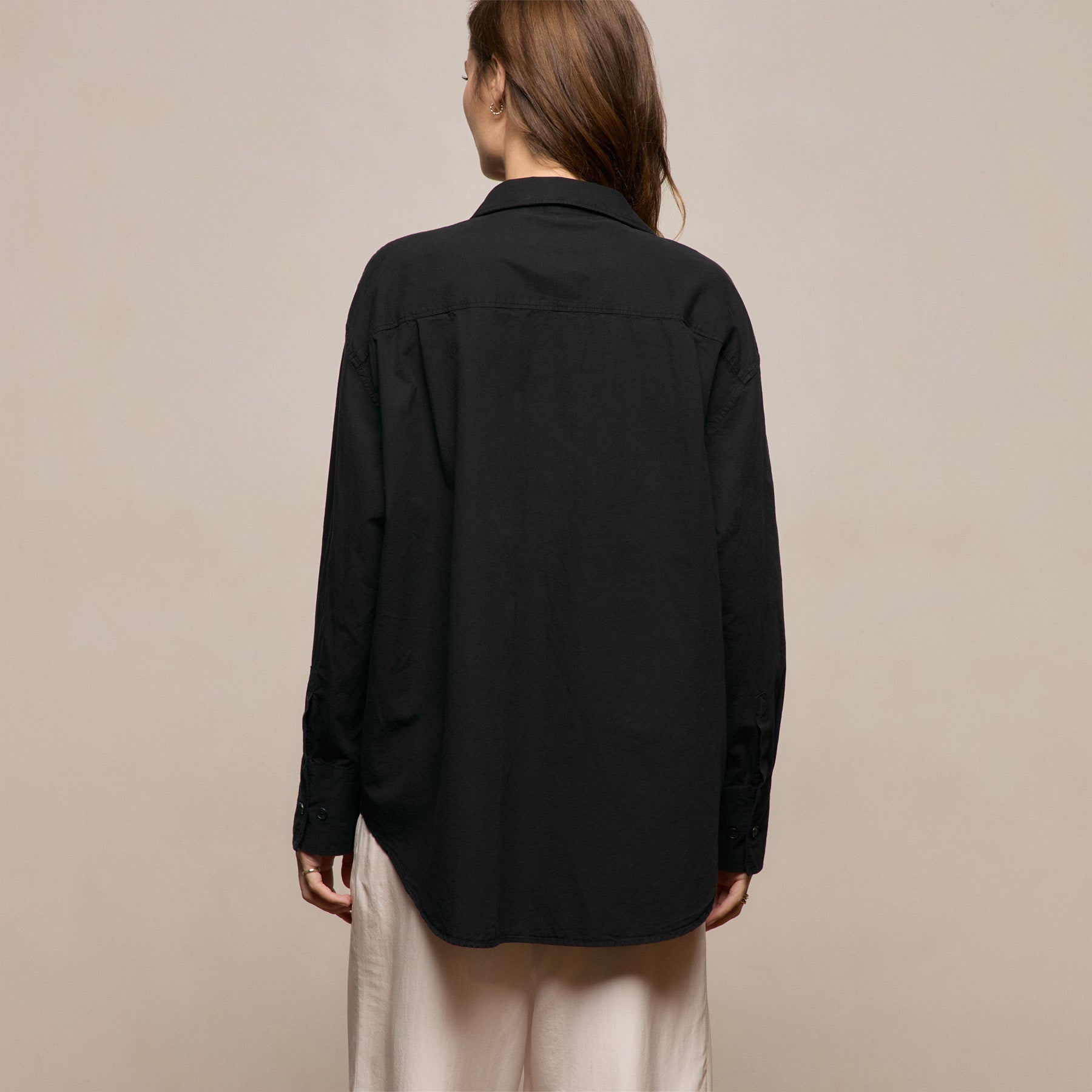 Textured Cotton Oversized Shirt in Black | James Perse Los Angeles