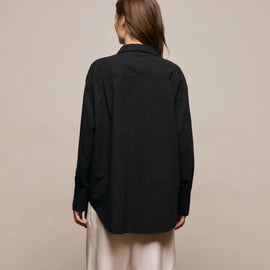Textured Cotton Oversized Shirt in Black | James Perse Los Angeles