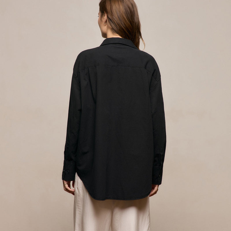 Textured Cotton Oversized Shirt in Black | James Perse Los Angeles