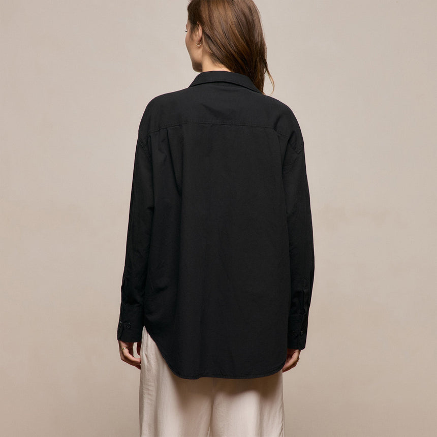 Textured Cotton Oversized Shirt in Black | James Perse Los Angeles