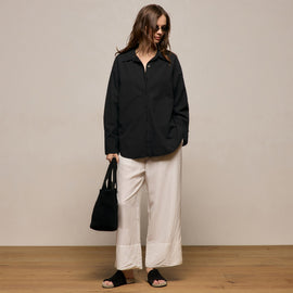 Textured Cotton Oversized Shirt in Black | James Perse Los Angeles
