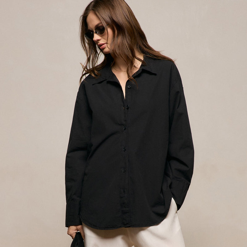 Textured Cotton Oversized Shirt in Black | James Perse Los Angeles