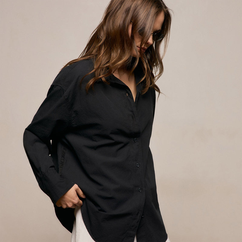 Textured Cotton Oversized Shirt in Black | James Perse Los Angeles