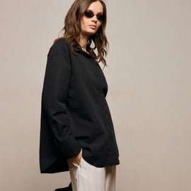 Textured Cotton Oversized Shirt in Black | James Perse Los Angeles