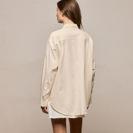 Textured Cotton Oversized Shirt in Ivory | James Perse Los Angeles