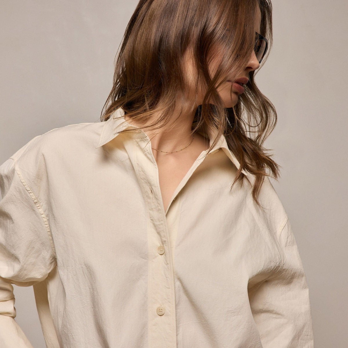 Textured Cotton Oversized Shirt in Ivory | James Perse Los Angeles