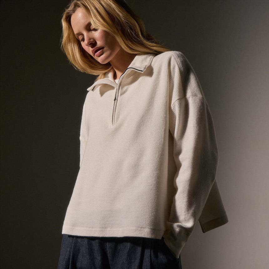 Brushed Thermal Half Zip in Oyster | James Perse Los Angeles
