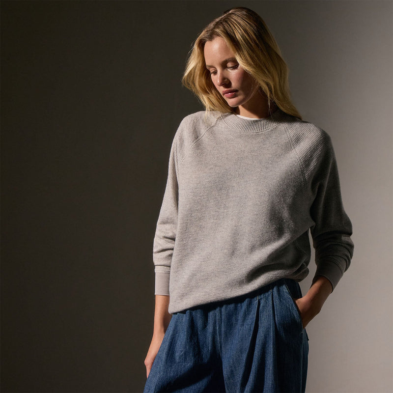 Brushed Thermal Knit Mock Neck in Heather Grey | James Perse Los Angeles