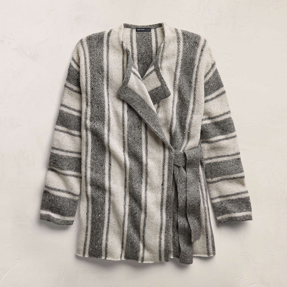 Baja Stripe Cashmere Cardigan in Heather Grey/Pearl | James Perse Los Angeles