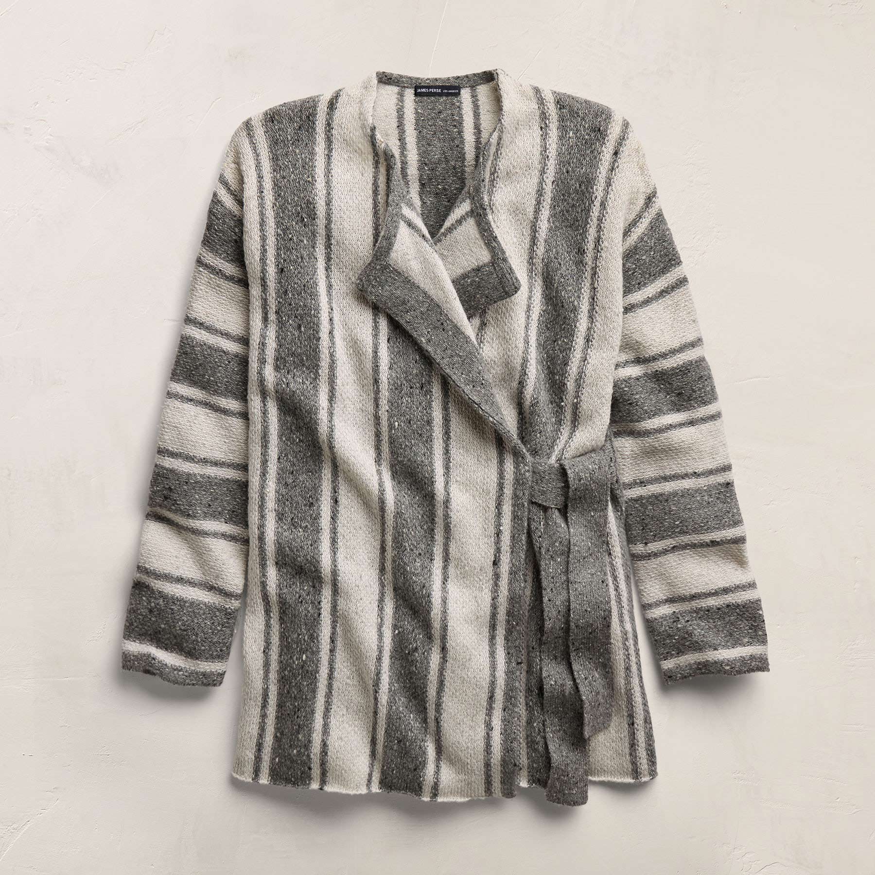 Baja Stripe Cashmere Cardigan in Heather Grey/Pearl | James Perse Los Angeles