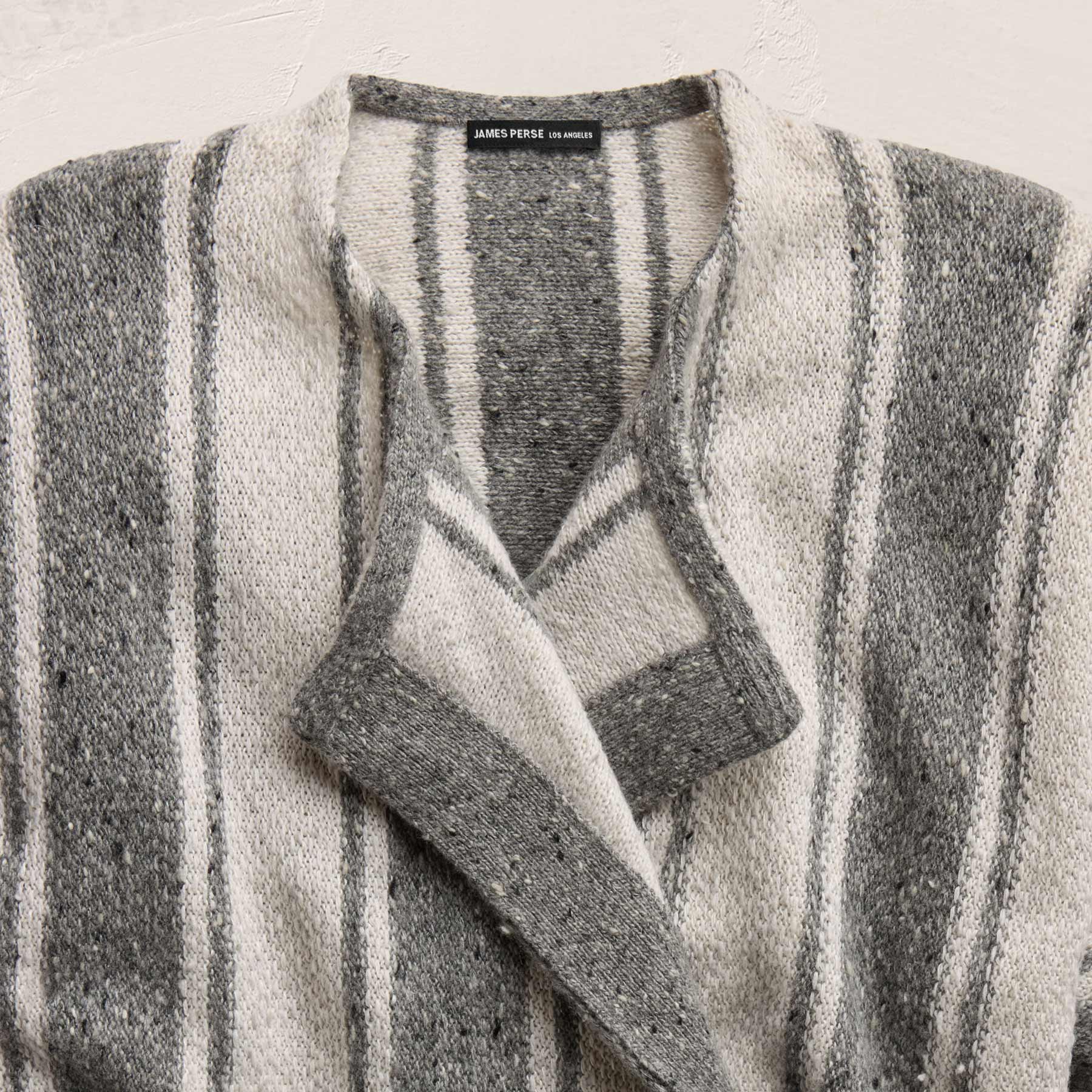 Baja Stripe Cashmere Cardigan in Heather Grey/Pearl | James Perse Los Angeles