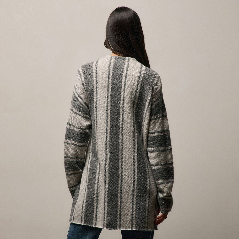Baja Stripe Cashmere Cardigan in Heather Grey/Pearl | James Perse Los Angeles