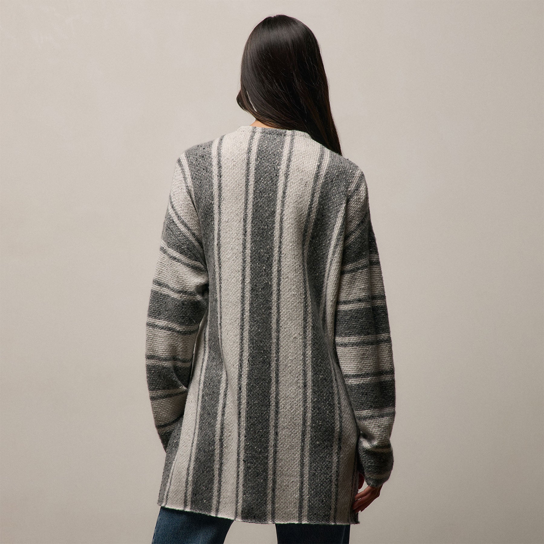 Baja Stripe Cashmere Cardigan in Heather Grey/Pearl | James Perse Los Angeles