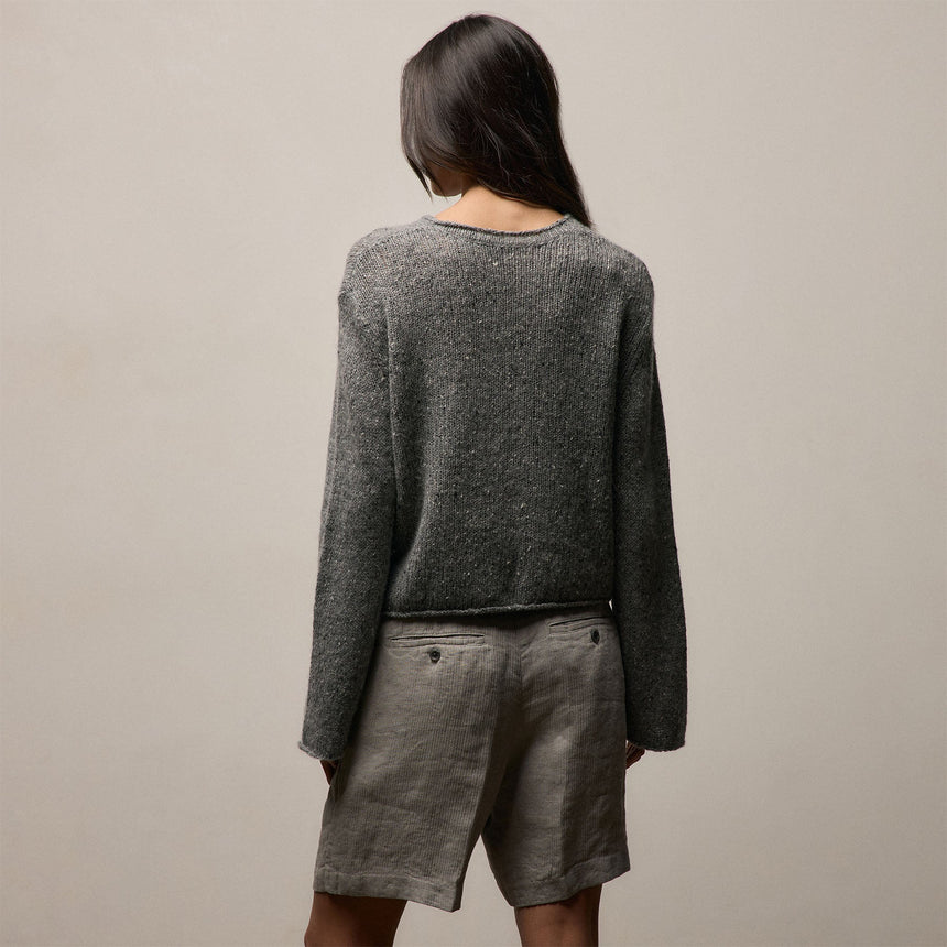 Marled Cashmere Linen Crew in Heather Grey | James Perse Los Angeles