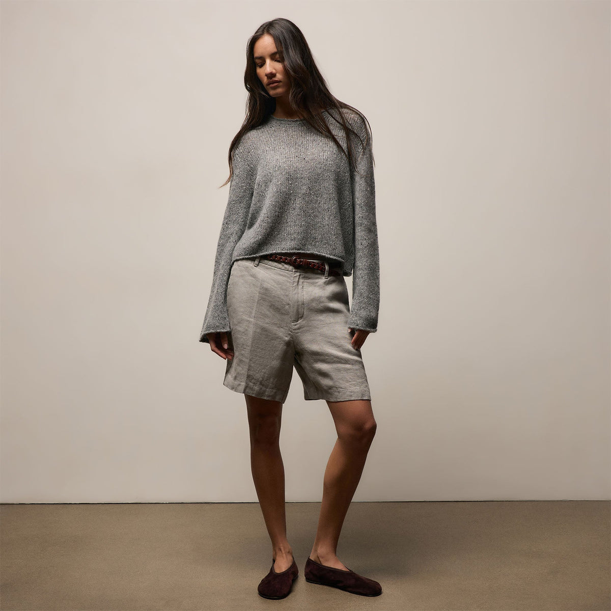 Marled Cashmere Linen Crew in Heather Grey | James Perse Los Angeles