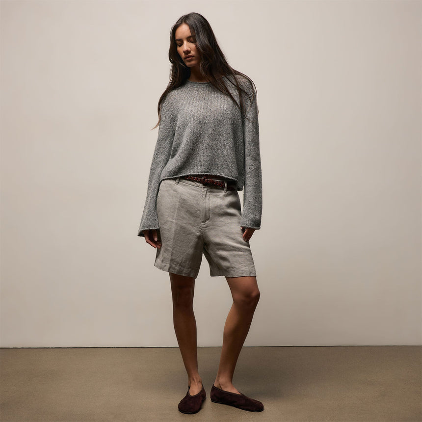 Marled Cashmere Linen Crew in Heather Grey | James Perse Los Angeles