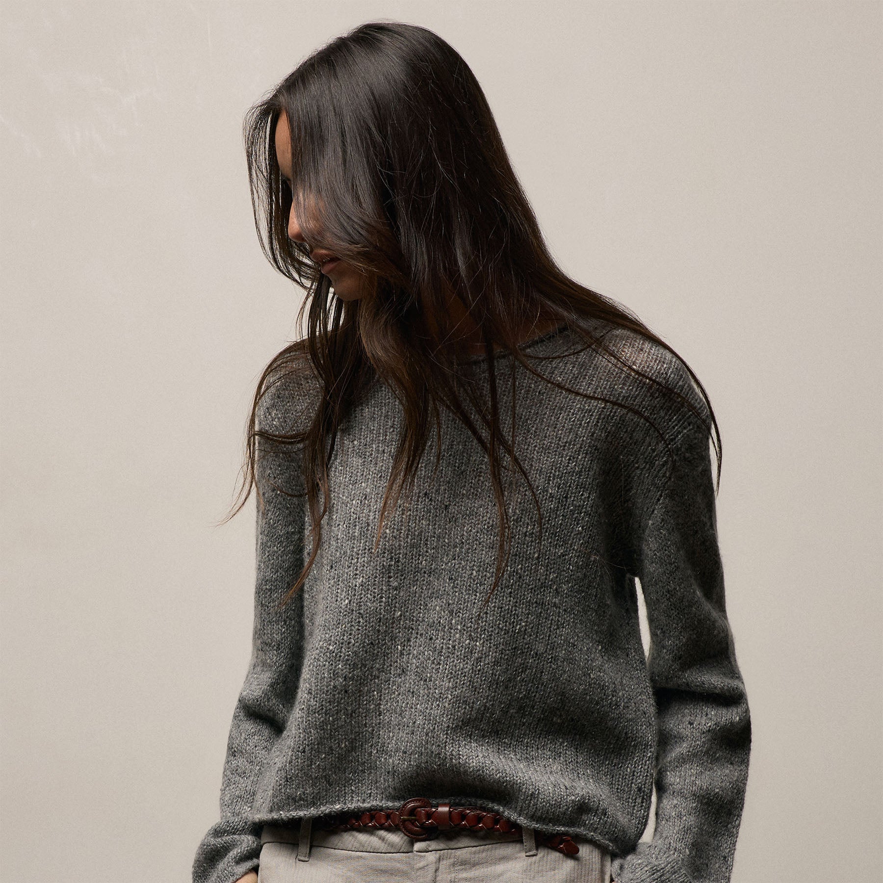 Marled Cashmere Linen Crew