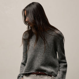 Marled Cashmere Linen Crew in Heather Grey | James Perse Los Angeles
