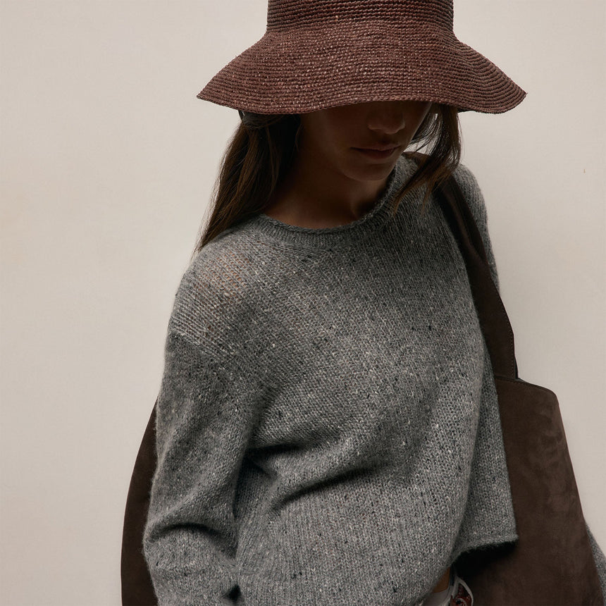 Marled Cashmere Linen Crew in Heather Grey | James Perse Los Angeles